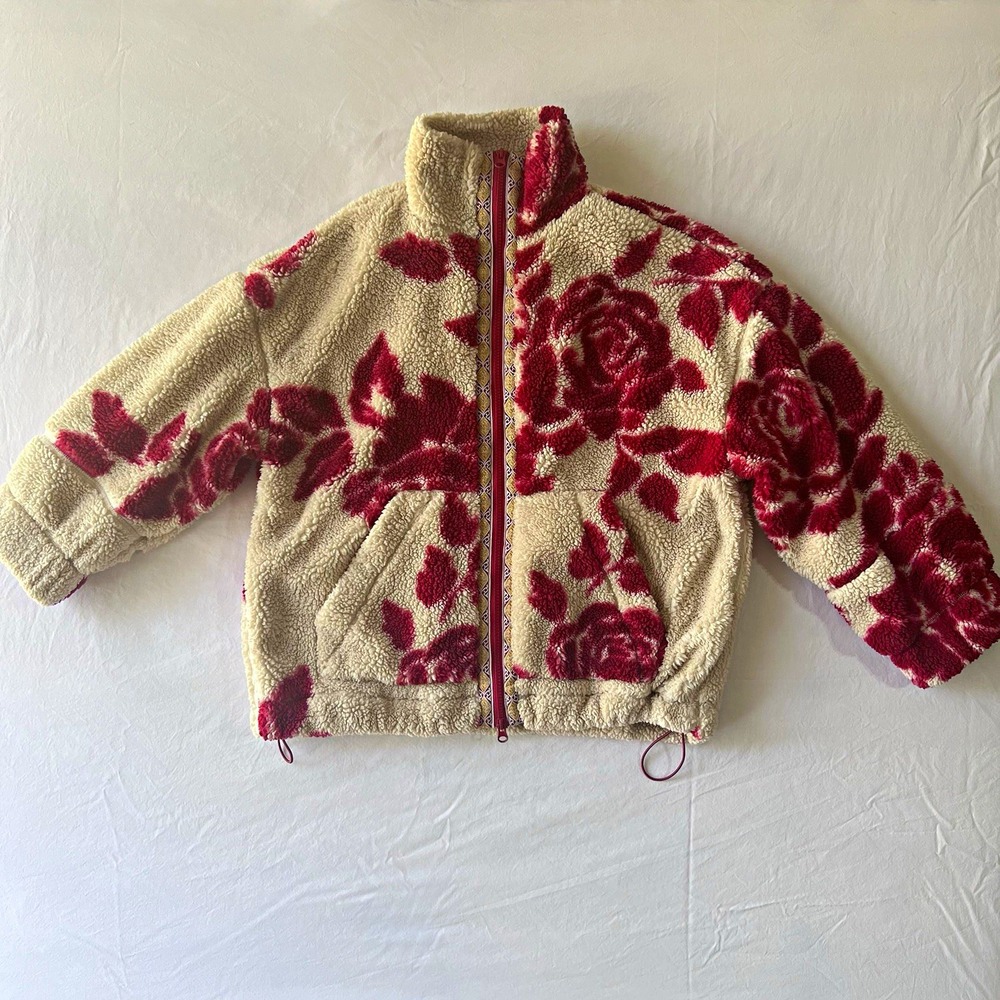 BDG Urban Outfitters Oversized Mae Printed Piled Fleece Cropped Jacket Size XXS